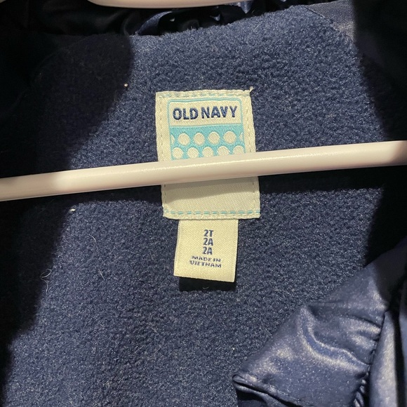 Old Navy Baby Girls 2T Puffer Jacket Navy Blue w/ Flower Accent Snap - Picture 5 of 5